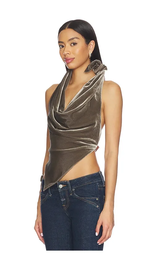 Velvet Leather Strap Halter Top in Brown. - size 6 (also in 8) - Monse - Modalova