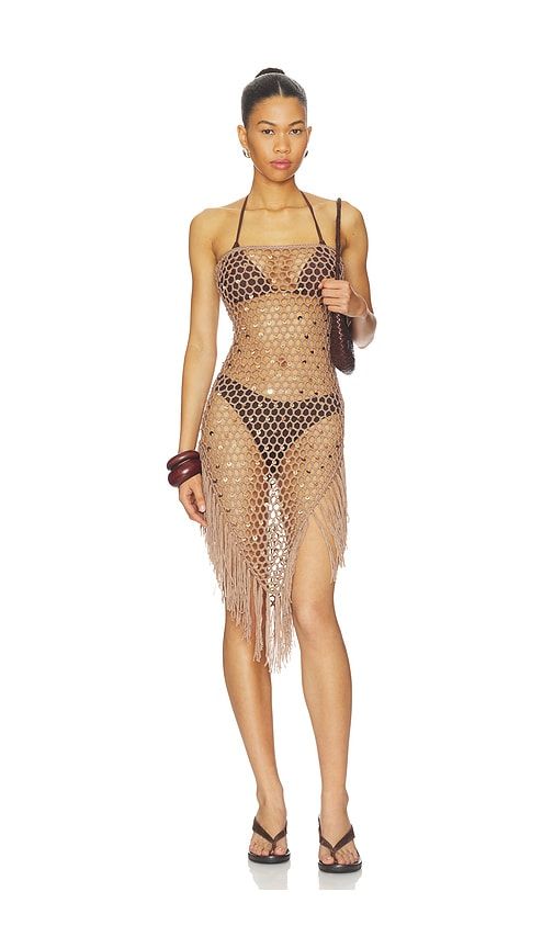 Rami Fringe Strapless Dress in Tan. - size M (also in S, XS) - MORE TO COME - Modalova