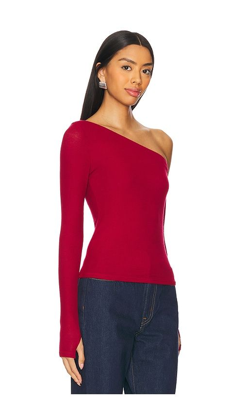 Magdaleno Asymmetrical Fitted Cold Shoulder Long Sleeve Top in Red. - size S (also in XL, XS) - Michael Lauren - Modalova