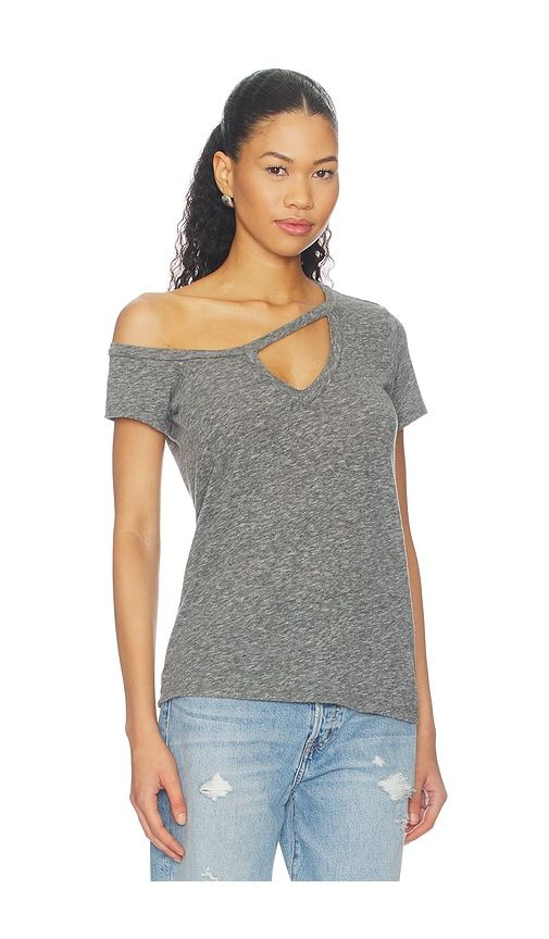 Zire Aysmmetrical Cold Shoulder V-neck Keyhole Tee in Grey. - size L (also in M, S, XS) - Michael Lauren - Modalova