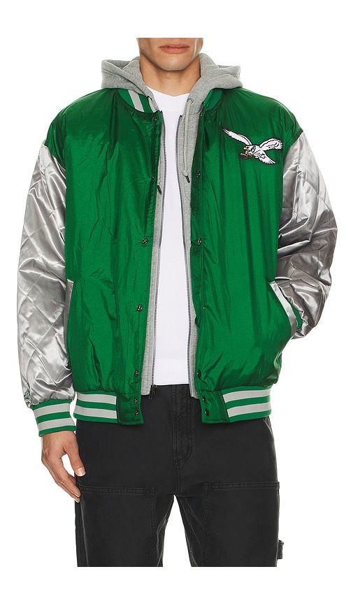 NFL Eagles Diamond Fusion Vintage Logo Button Front Jacket in Green. - size L (also in M) - Mitchell & Ness - Modalova