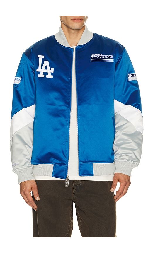 MLB Los Angeles Dodgers Triple Check Heavyweight Satin Jacket in Blue. - size L (also in M, S, XL/1X) - Mitchell & Ness - Modalova