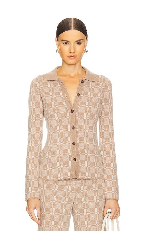 Luxe Plaid Jacquard Collared Button Up in Tan. - size L (also in S) - NAADAM - Modalova