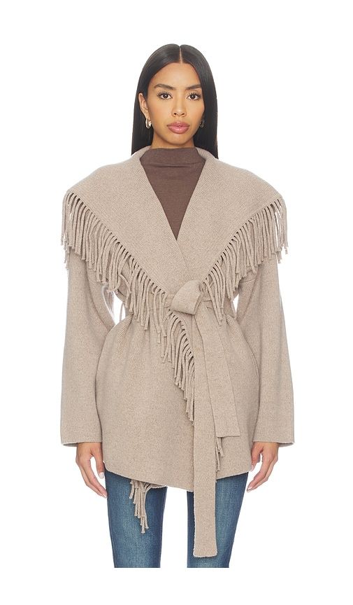 Wool Tie Waist Fringe Coat in Taupe. - size L (also in M) - NAADAM - Modalova