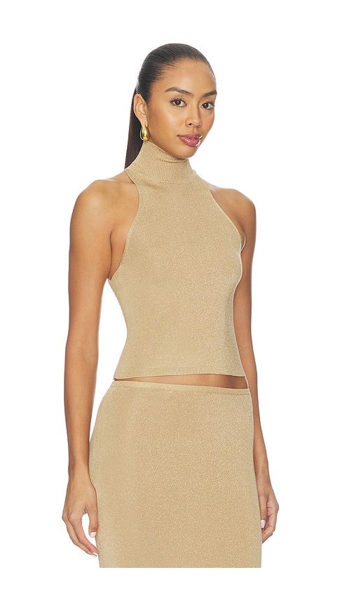 Nyla Shimmer Mock Neck Tank in Metallic Gold. - size L (also in M, S, XL) - NBD - Modalova