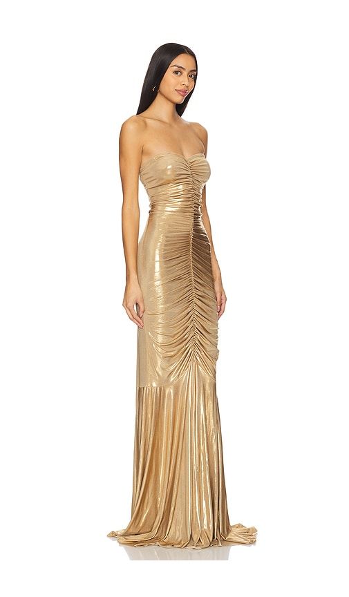 Strapless Shirred Front Fishtail Gown in Metallic Gold. - size L (also in M, S, XL, XS) - Norma Kamali - Modalova
