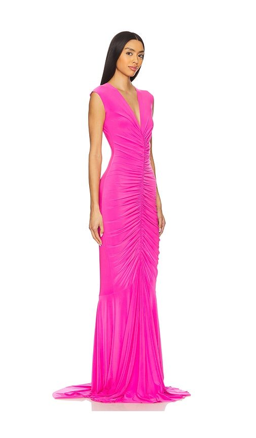 X REVOLVE Sleeveless Deep V Neck Shirred Front Fishtail Gown in Pink. - size M (also in S) - Norma Kamali - Modalova