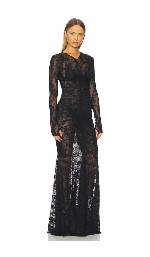 Long Sleeve V Neck Shirred Front Fishtail Gown in . - size S (also in XS) - Norma Kamali - Modalova