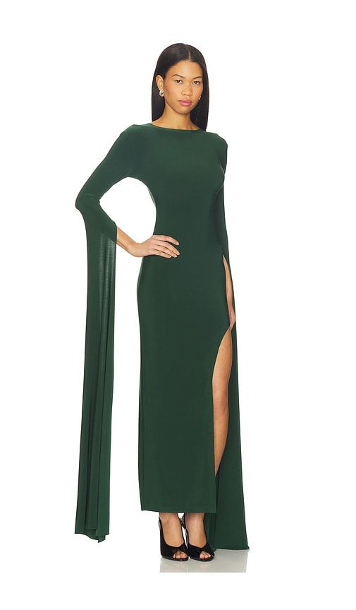Open Back Ribbon Sleeve Wide Slit Gown in Green. - size M (also in XS) - Norma Kamali - Modalova