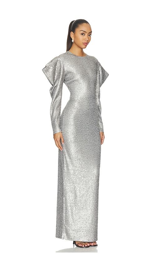 Wing Sleeve Gown in Metallic Silver. - size L (also in M, S, XL, XS, XXS) - Norma Kamali - Modalova