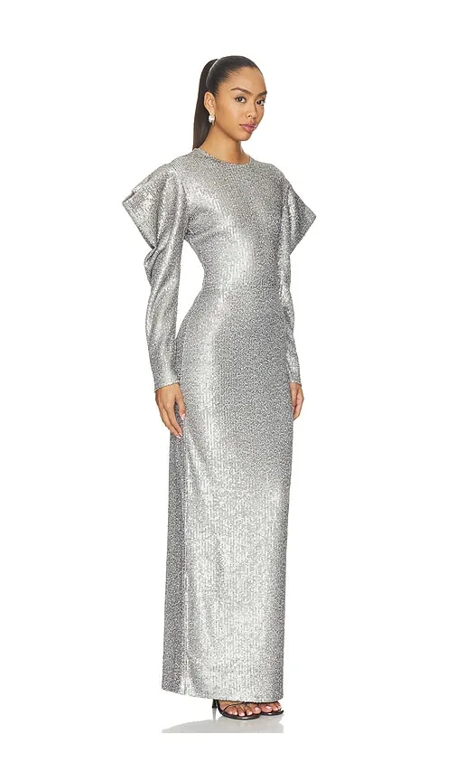 Wing Sleeve Gown in Metallic Silver. - size L (also in M, S, XS, XXS) - Norma Kamali - Modalova