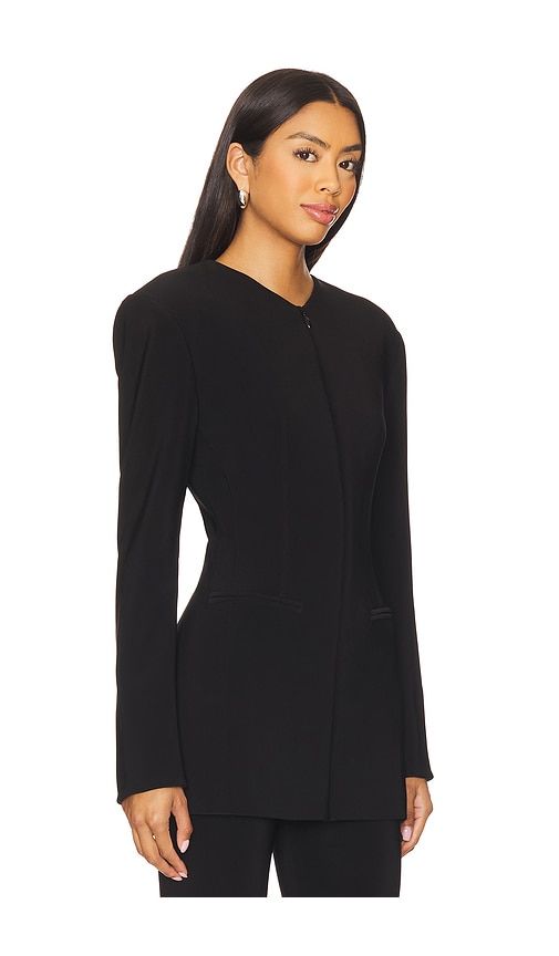 Long Sleeve Shoulder Pad V Neck Zip Front Jacket in . - size M (also in XS) - Norma Kamali - Modalova