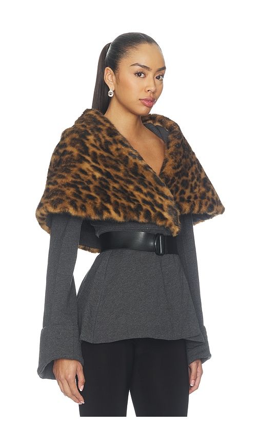Shawl Collar Peplum Jacket in & Spotted Animal in Grey. - size L (also in M, S, XL, XS, XXS) - Norma Kamali - Modalova