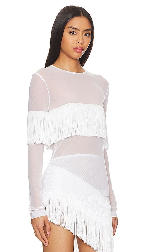 Long Sleeve Crewneck Fringe Top in White. - size L (also in M) - Norma Kamali - Modalova