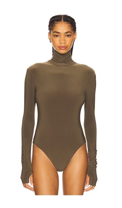 Long Sleeve Turtleneck Bodysuit in Olive. - size L (also in M, XL) - Norma Kamali - Modalova