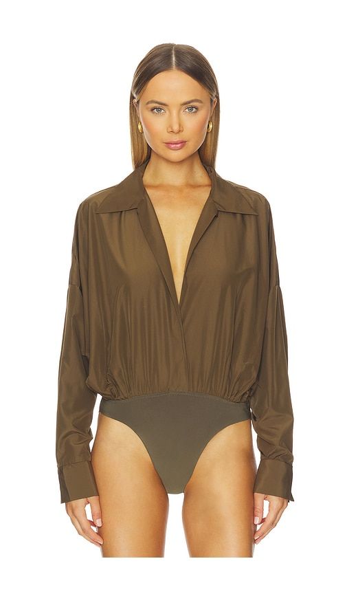 X REVOLVE Super Oversized Boyfriend Shirt Bodysuit in Dark Green. - size M (also in S) - Norma Kamali - Modalova