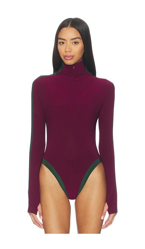 Side Stripe Turtleneck Bodysuit in Burgundy,Dark Green. - size L (also in S) - Norma Kamali - Modalova