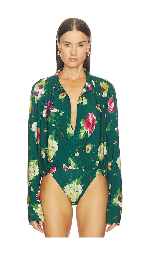Super Oversized Boyfriend Shirt Bodysuit in Green. - size L (also in S) - Norma Kamali - Modalova