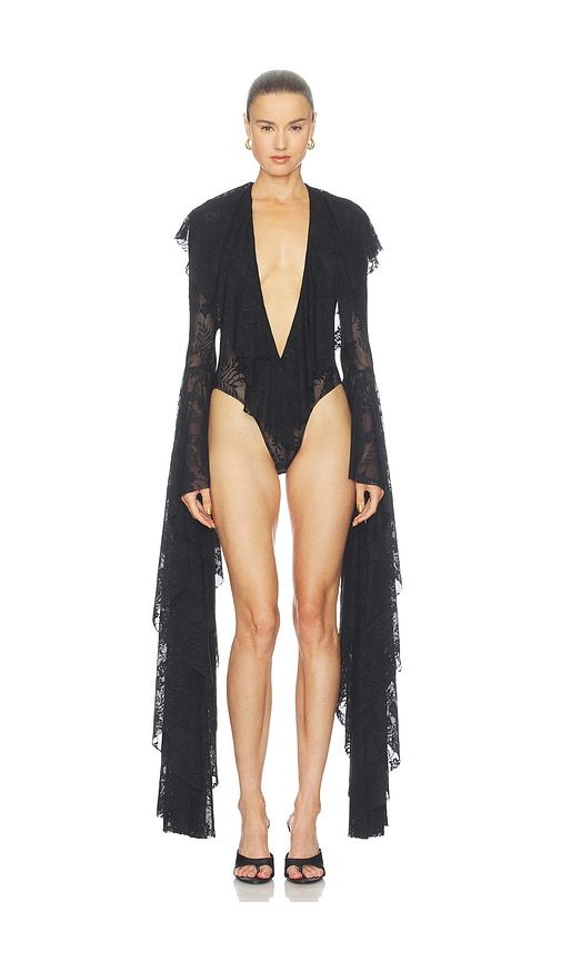 Xl Sleeve Deep V Ruffle Bodysuit in . - size L (also in M, S, XL, XS) - Norma Kamali - Modalova