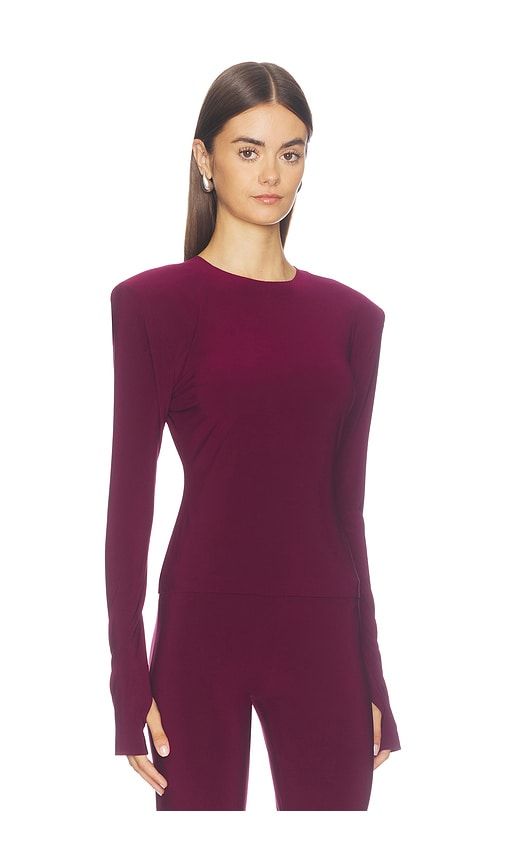 Shoulder Pad Long Sleeve Crew Top in Wine. - size L (also in M, S, XL, XS) - Norma Kamali - Modalova
