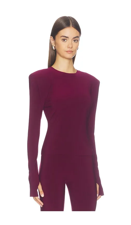 Shoulder Pad Long Sleeve Crew Top in Wine. - size XS (also in S, M, L, XL) - Norma Kamali - Modalova