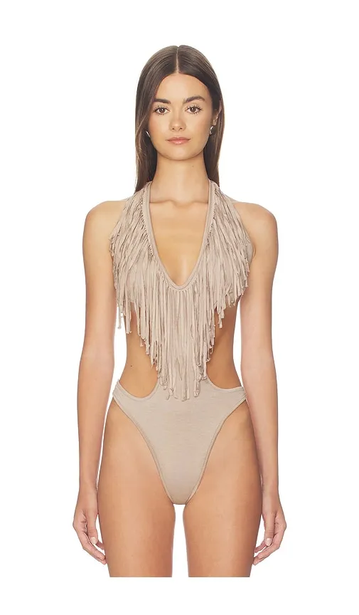 Fringe Bodysuit in Cream. - size L (also in M, S, XL) - NIIHAI - Modalova