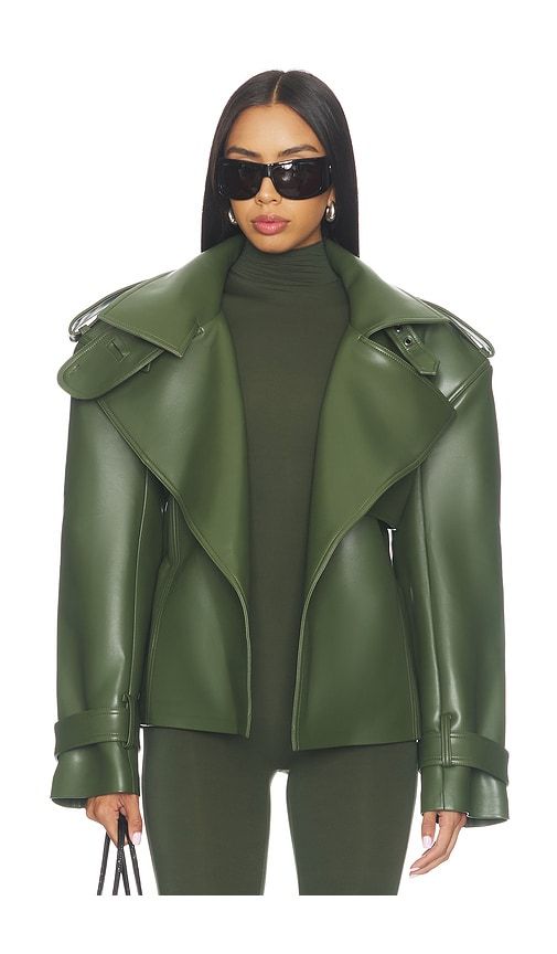 Faux Leather Belted Jacket in Olive. - size M (also in S, XS) - Naked Wardrobe - Modalova