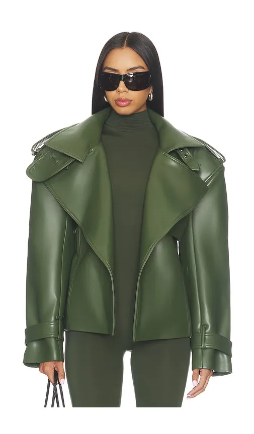 Faux Leather Belted Trench in Olive. - size L (also in M, S, XS) - Naked Wardrobe - Modalova