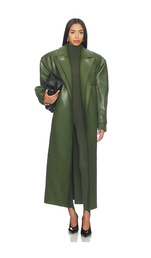 Faux Leather Dual Collar Trench Coat in Olive. - size M (also in S) - Naked Wardrobe - Modalova