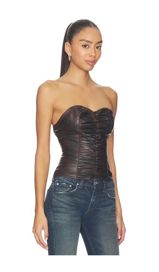 Leather Strapless Bustier Top in Chocolate. - size S (also in XS) - One Teaspoon - Modalova