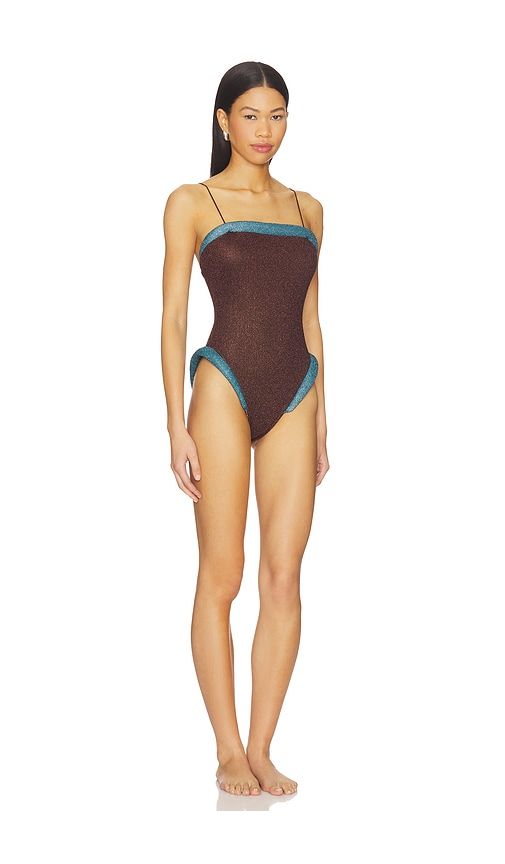Lumiere 60s Maillot One Piece Swimsuit in Brown,Blue. - size L (also in S) - Oseree - Modalova