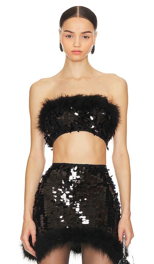 Virgo Sequin Feather Top in Black. - size S (also in XS) - OW Collection - Modalova