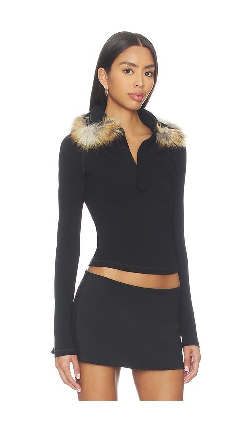 Furry Fitted Polo Top in Black. - size L (also in M, S) - Ottolinger - Modalova
