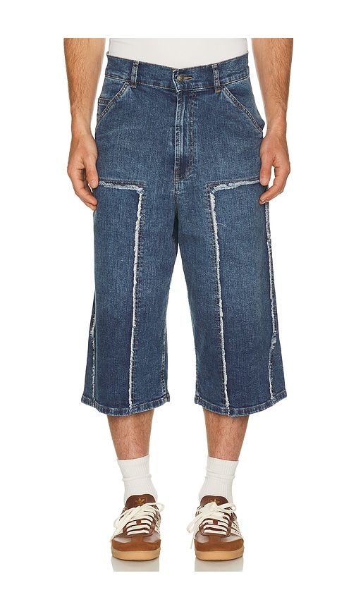 Curved Logo Denim Skater Short in Blue. - size 30 (also in 31, 32, 33) - Palm Angels - Modalova