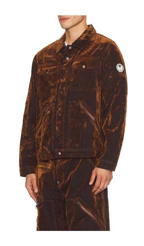 Palm Tree Flock Denim Jacket in Brown. - size L (also in M, S, XL/1X, XXL/2X) - Palm Angels - Modalova