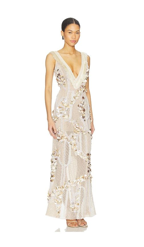 Seashell Embroidery Gown in Beige. - size 0 (also in 4) - PatBO - Modalova