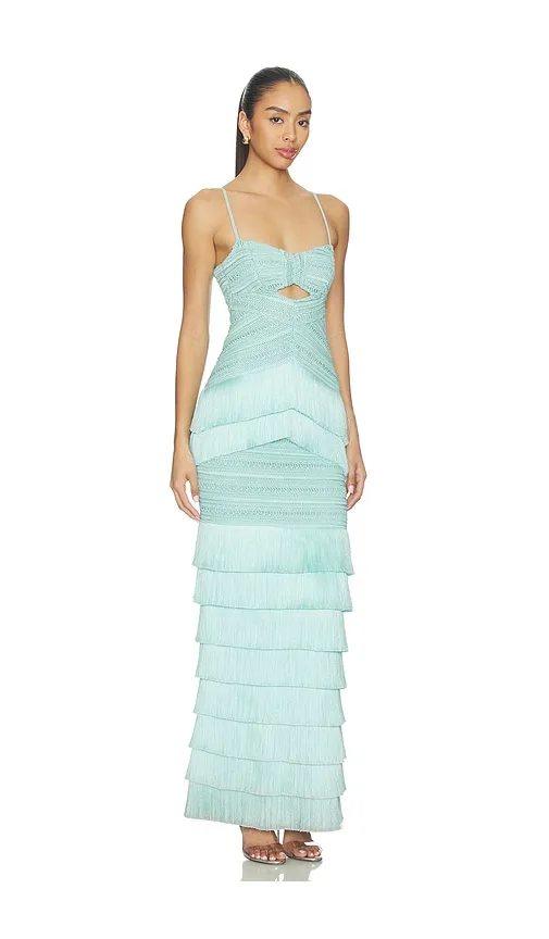 Clara Fringe Maxi Dress in Blue. - size 0 (also in 4, 6) - PatBO - Modalova
