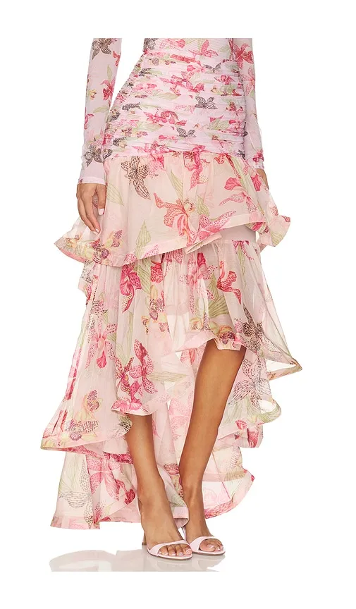 Orchid Bloom Chiffon Maxi Skirt in Pink. - size 10 (also in 2, 4, 6, 8) - PatBO - Modalova