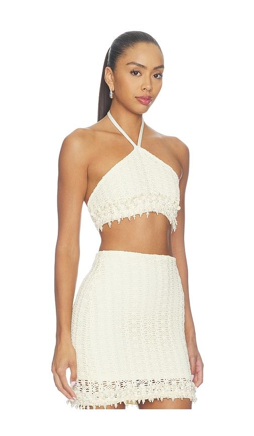 Twilight Mesh Halter Top Pearl Embroidery in Ivory. - size L (also in M, S, XS) - PatBO - Modalova