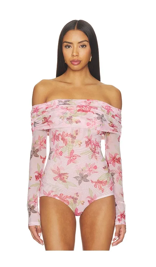 Orchid Bloom Tulle Bodysuit in . - size L (also in M, S, XL, XS) - PatBO - Modalova