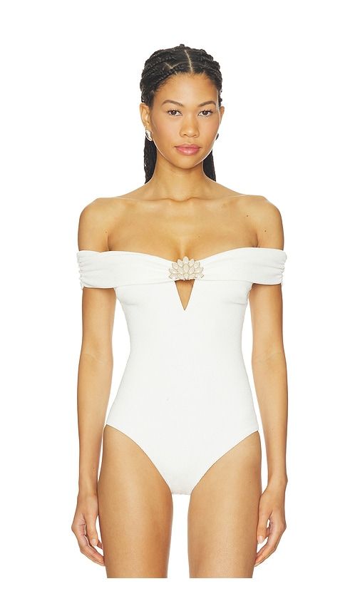 Cora Knit Off Shoulder Bodysuit in White. - size L (also in M, S, XL, XS) - PatBO - Modalova