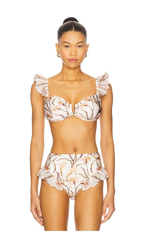 Botanic Retro Flutter Bikini Top in Beige. - size L (also in M, XL, XS) - PatBO - Modalova