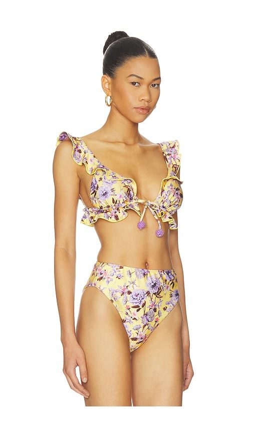 Peony Print Ruffle Bikini Top in . - size L (also in M, S, XS) - PatBO - Modalova
