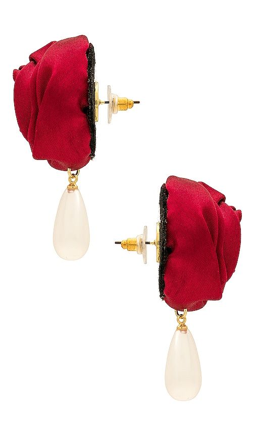 Rosette Pearl Drop Earrings in Red - petit moments - Modalova