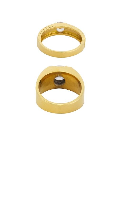Round Stone Statement Ring Set Of 2 in Metallic Gold. - size 6 (also in 7) - petit moments - Modalova