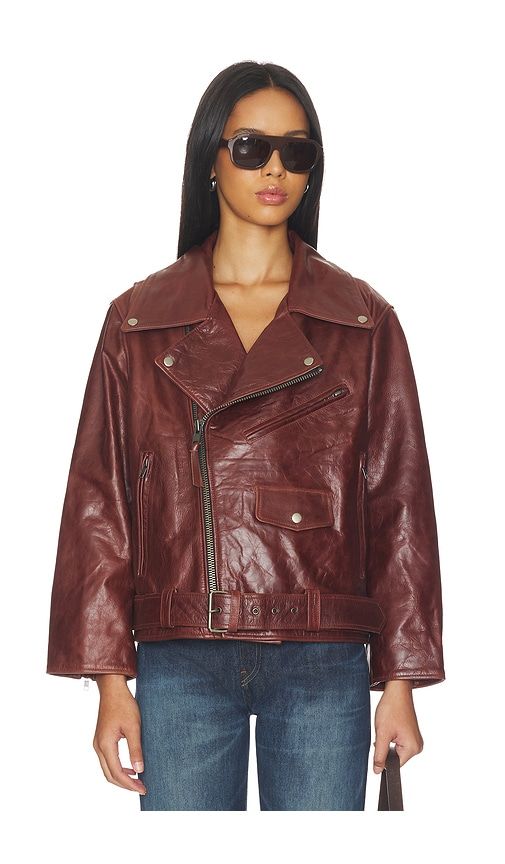 Biker Leather Jacket in Brown. - size S (also in XS) - Found - Modalova