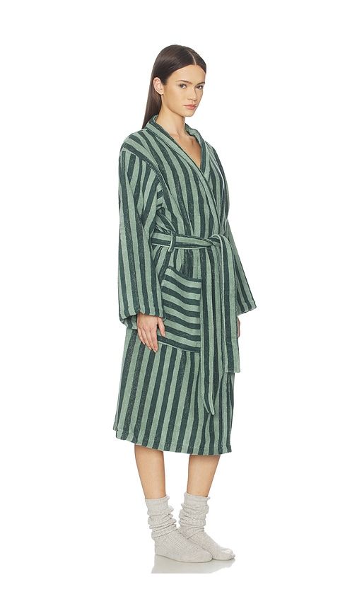 Pembroke Stripe Cotton Robe in Dark Green. - size S/M (also in ) - Piglet in Bed - Modalova