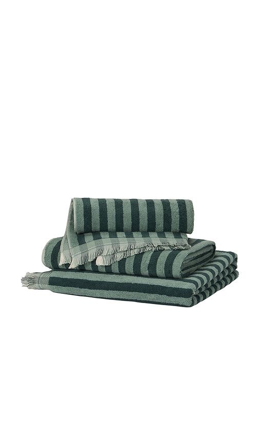 Pembroke Stripe Face Towel in Dark Green - Piglet in Bed - Modalova