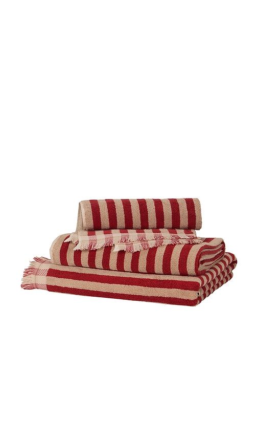 Pembroke Stripe Face Towel in Red - Piglet in Bed - Modalova