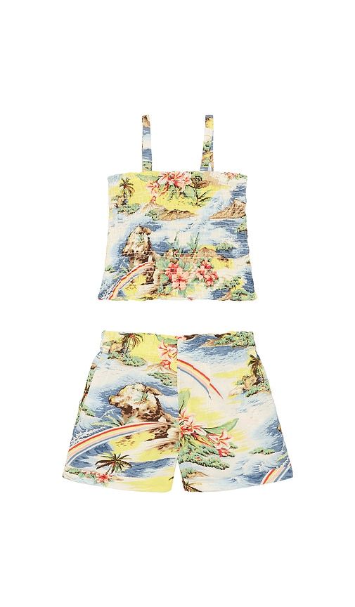 Printed Rayon Challis Smocked Top With Short in Blue,Yellow. - size 3 (also in 4) - Polo Ralph Lauren - Modalova